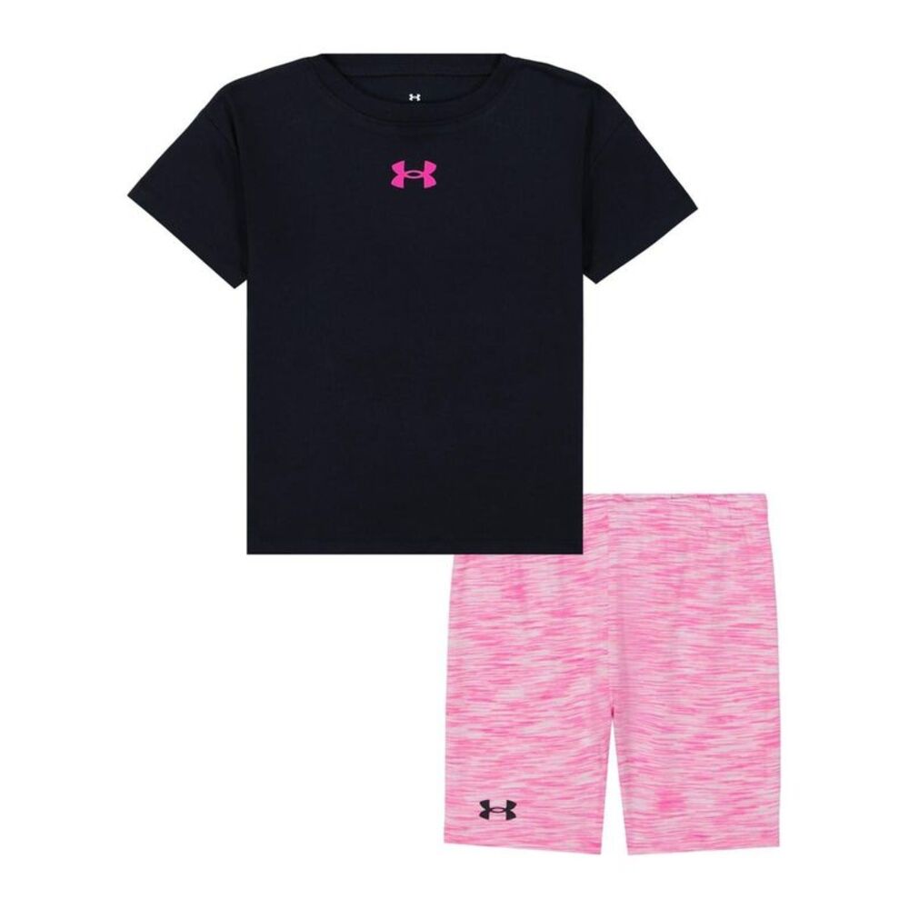 Under Armour Girls Logo Short-Sleeved T-Shirt & Shorts Set / Black/Pink